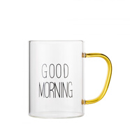 美奈森早餐杯燕麥杯牛奶咖啡杯玻璃杯用情侶杯加厚玻璃水杯印花杯圓形 黃把 501-600m