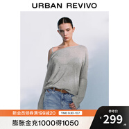 UR2025秋季新款女裝時(shí)髦斜肩領(lǐng)鏤空鉚釘長(cháng)袖針織衫UWG950156 花灰 (面料微透) L