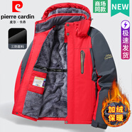 皮爾卡丹沖鋒衣男加絨加厚秋冬季棉服爸爸裝中老年人棉衣外套男羽棉襖絨服 紅色（升級(jí)版加絨加厚） 4XL 【適合165-180斤】