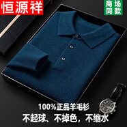 恒源祥鄂爾多產(chǎn)100%純羊毛絨衫男士純色T恤春秋季薄款polo領(lǐng)毛衣男 302哈青色 XL 180/96A 建議155-170斤