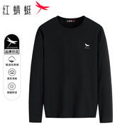 紅蜻蜓（RED DRAGONFLY）長袖T恤男圓領(lǐng)純棉印花百搭舒適男上衣打底衫 黑色（一件） M 