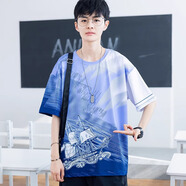 阿尼三青少年夏季冰絲短袖t恤男潮流帥氣2025新款初中高中學生潮牌半袖 02款紫色 3XL