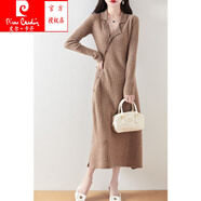 皮爾卡丹（pierre cardin）2024秋冬新款斜襟100%羊毛針織連衣裙開(kāi)衫女韓版羊絨過(guò)膝長(cháng)裙子 本紫色 XL