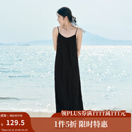 茵曼（INMAN）波西米亞吊帶油畫連衣裙女2025夏季新款度假裙子 黑色 S