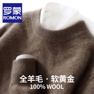 羅蒙（ROMON）100%純羊毛針織衫男士秋冬季輕熟風提花圓領毛衣男加厚保暖打底衫 2205原絨紫 3XL碼(100%綿羊毛)