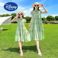 迪士尼（Disney）兒童連衣裙女童夏裝2025新款親子裝母女洋氣夏款海邊度假沙灘裙子 綠色*飛袖蛋糕裙 媽媽S碼