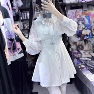 氧家清楚系披肩蕾絲連衣裙雪紡長(cháng)袖 日系可愛(ài) 白色 XL