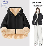 JEANSWEST CLUB真維斯外套女羊羔絨連帽衛(wèi)衣加絨加厚保暖開(kāi)衫2024冬季棉服上衣