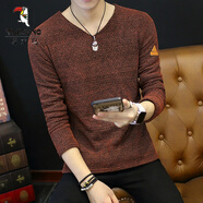 啄木鳥(niǎo)（TUCANO）長(cháng)袖T恤男V領(lǐng)秋衣秋裝加絨保暖衣服冬季男裝秋季衛衣鏤空潮打底衫 F012【款】 酒紅色 常規 L (100-115斤)