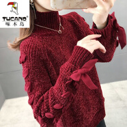 啄木鳥羊毛衫女士高領(lǐng)雪尼爾毛衣2025秋冬新款加厚金絲絨粗線寬松打底 酒紅色【收藏店鋪優(yōu)先發(fā)貨】 M 碼【95斤-110斤】