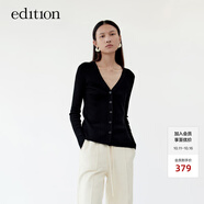 edition設(shè)計感多扣針織開衫女新款側(cè)開衩打底衫巴素蘭羊毛 黑色 S 160