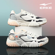 鴻星爾克（ERKE）女鞋運動(dòng)鞋夏季革網(wǎng)面透氣學(xué)生輕便百搭休閑軟底減震慢跑鞋子女 橡芽白/墨藏青 36