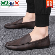 卡帝樂(lè )鱷魚(yú)（CARTELO）豆豆鞋男真皮2025年新款男鞋秋季透氣潮流懶人一腳蹬男士休閑皮鞋 棕色 40