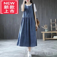 踏司紅牛仔連衣裙女春夏圓領(lǐng)中長(cháng)款休閑文藝寬松顯瘦復古大號女背心裙子 藍色【 367#款】 M 95-130斤