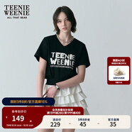 Teenie Weenie小熊女裝T恤夏新款寬松舒適簡約休閑時(shí)尚個(gè)性V領(lǐng)短袖 黑色 S