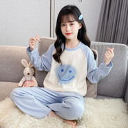 迪士尼（Disney）兒童睡衣春秋舒絨棉2024新款大女童家居服秋天小孩空調(diào)房長(zhǎng)袖套裝 藍(lán)色 23106舒絨棉漸變笑臉款 170 cm 建議身高165cm左右