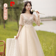 皮爾卡丹（pierre cardin）伴娘服2025新款仙氣婚禮姐妹團(tuán)顯瘦閨蜜春秋香檳晚禮服女平時(shí)可穿 香檳B款中長(zhǎng) XL