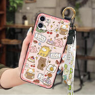 LULUMI適用iPhone手機殼卡通掛繩支架奢華質(zhì)感液態(tài)腕帶趣味 黑色腕帶粉底貓  5/5S/SE