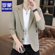 羅蒙（ROMON）春秋新款西裝領(lǐng)針織開衫外套男士青年修身氣質(zhì)百搭休閑毛衣褂子潮 卡其 XL 175 建議130-150斤