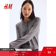 H&M【徐若晗同款】女裝毛針織衫秋慵懶短款打底衫m(xù)iu系薄開衫0579541 混灰色167 M 165/96