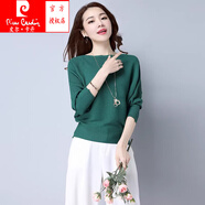皮爾卡丹（pierre cardin）針織短款一字領(lǐng)毛衣女2025春秋新款韓版上衣蝙蝠袖寬松套頭打底衫 綠色 XL