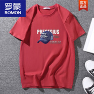 羅蒙（ROMON）T恤男短袖青年時(shí)尚潮流大碼寬松休閑打底衫夏季胖子體恤顯瘦 帽子磚紅 M 100-110斤