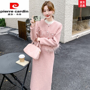 皮爾卡丹（pierre cardin）粉色小香風(fēng)套裝2024新款女秋冬氣質(zhì)名媛富家千金毛呢套裝裙時(shí)尚女 粉色 M