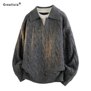 GREATLUIA韓版慵懶風(fēng)套頭假兩件麻花毛衣秋冬季新款純色寬松簡(jiǎn)約舒適針織衫 深灰 3XL