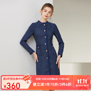 經(jīng)典故事（JANE STORY）高端小香風(fēng)連衣裙秋季2025新款設(shè)計感木耳邊洋氣修身呢料裙子女 深藍色 XL