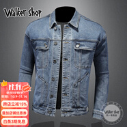 Walker Shop 牛仔夾克男潮流春秋季休閑百搭修身男士外套歐洲風(fēng)刺繡牛仔上衣 9283藍色 3XL 150-165斤