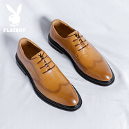 花花公子（PLAYBOY）皮鞋男2025夏季正裝商務(wù)休閑鞋男士時尚輕便鞋子男鞋 棕色39