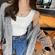木清清保暖吊帶背心女秋冬2024新款加絨加厚白色內搭打底衫修身無(wú)袖上衣 白色 圓領(lǐng)加絨款 S
