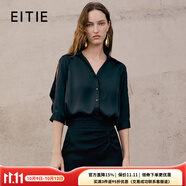 愛(ài)特愛(ài)（EITIE）氣質(zhì)寬松緞面黑色蕾絲拼接V領(lǐng)襯衫上衣夏季新款襯衣7409103 極簡(jiǎn)黑20 L 165