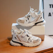 LI NING李寧兒童老爹鞋2025春夏女童運動(dòng)鞋男童超輕網(wǎng)面跑步鞋韓版斷碼 米白色 27 內長(cháng)約17cm