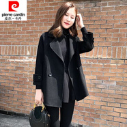皮爾卡丹（pierre cardin）23年新款小個(gè)子毛呢大衣外套女士秋冬新款短款洋氣黑色百搭呢子 黑色加厚【短款】 L 建議116-125斤