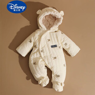 迪士尼（Disney）新生嬰兒衣服秋冬季棉服兔寶寶連體衣絨加厚套裝包腳外出抱衣冬裝 米色刺繡 兔子包腳 59cm (0-3月)加絨加厚絨包