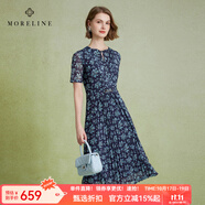 MORELINE沐蘭法式輕奢優(yōu)雅碎花連衣裙2025年夏季新款雪紡裙百褶裙中長款 克蘭花 2XL