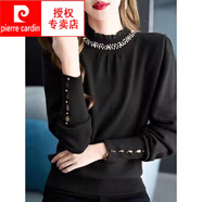 皮爾卡丹（pierre cardin）小香風蕾絲花邊半高領(lǐng)釘珠針織衫女2025秋冬新款設計感毛衣打底衫 黑色 M