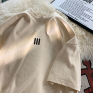 QGF美式簡(jiǎn)約重磅t恤短袖女新款運(yùn)動(dòng)bf體恤夏季休閑寬松五分半袖上衣 杏色 5XL