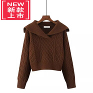 WVHK羊毛衫女小眾毛衣女高腰短款大翻領(lǐng)春秋冬新款娃娃領(lǐng)毛衣針織衫上 咖啡色普通款 S 80-90斤