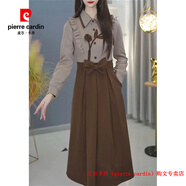 皮爾卡丹（pierre cardin）品牌高檔輕奢賽菲雅假兩件連衣裙春裝女款2025年收腰減齡微胖mma 品牌高端新品-奶茶色-億億直播間同款媽媽洋氣高貴/高 M 80斤-105斤