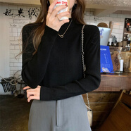 妃奧絨半高領(lǐng)洋氣打底針織衫女裝泡泡袖內(nèi)搭毛衣秋冬獨特高級感顯瘦上衣 黑色/修身/顯瘦/顯白/配小香風(fēng)皮草毛呢大衣小西裝 XXL