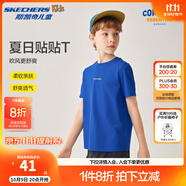 Skechers斯凱奇貼貼T兒童短袖運動T恤男女童夏季透氣新款上衣L225K063 純棉/公主藍(lán)/007G/K063 165