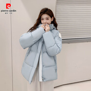 皮爾卡丹羽絨服短款情侶潮牌2025年冬季新加厚男女同裝ins流帥氣保暖外套 淺藍色 S 90-110