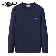 卡帝樂鱷魚（CARTELO）男士T恤長袖打底上衣秋季新款圓領(lǐng)套頭中年 藏青色 170/M