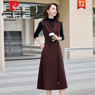 皮爾卡丹（pierre cardin）長(zhǎng)袖針織衫背心裙套裝春秋冬新款時(shí)尚高級(jí)感遮肚顯瘦媽媽連衣裙子 安哥拉紅背心裙 2XL 建議125-135斤