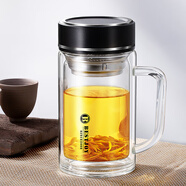 富光拾喜玻璃杯帶茶隔水杯男女士便攜創(chuàng  )意雙層泡茶杯子 黑色  520ml
