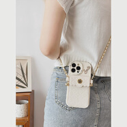 品飛菱格小香風(fēng)卡包適用iphone16promax蘋(píng)果15手機保護殼12 iPhone15 【小羊皮白底】小香風(fēng)卡包+斜跨繩