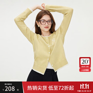 范思藍恩撞色拼接針織開衫女秋2024新款蝴蝶結(jié)刺繡減齡上衣13122 香草黃-厚版 M