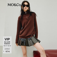 MO&Co.毛衣山羊絨綿羊毛絞花肌理拉鏈開襟寬松摩安珂 深咖啡色 L 170